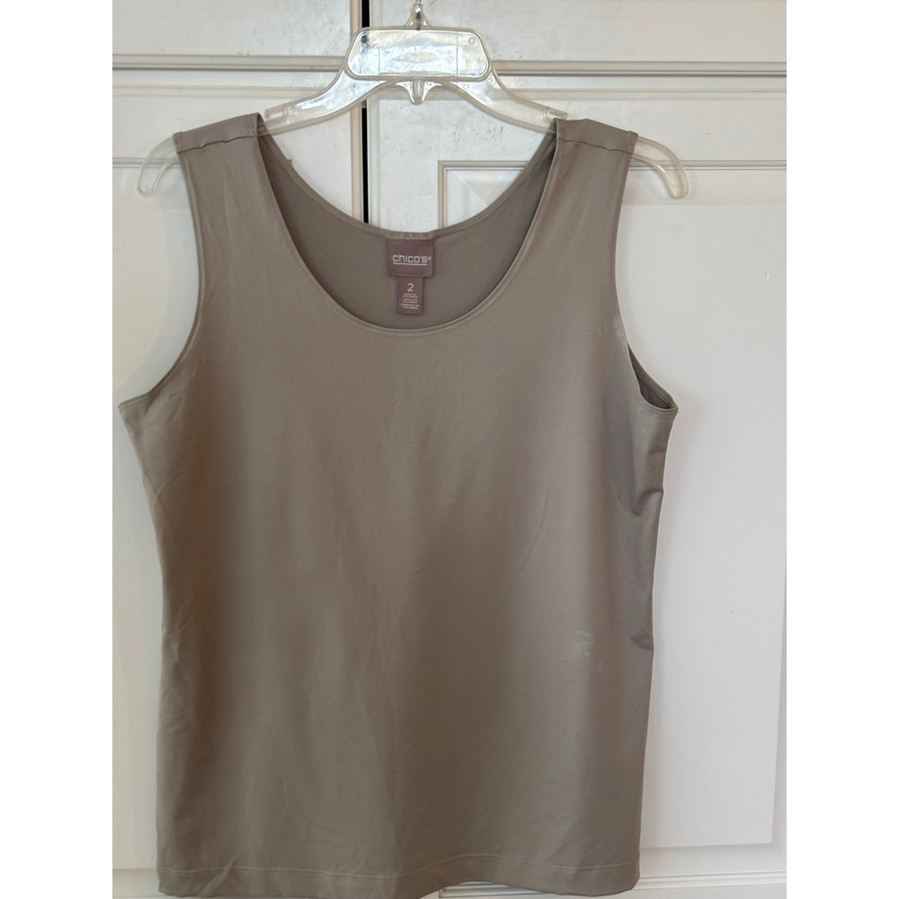 Chicos Microfiber Tank Top Taupe Khaki Scoop Neck Sleeveless Size 2 Large